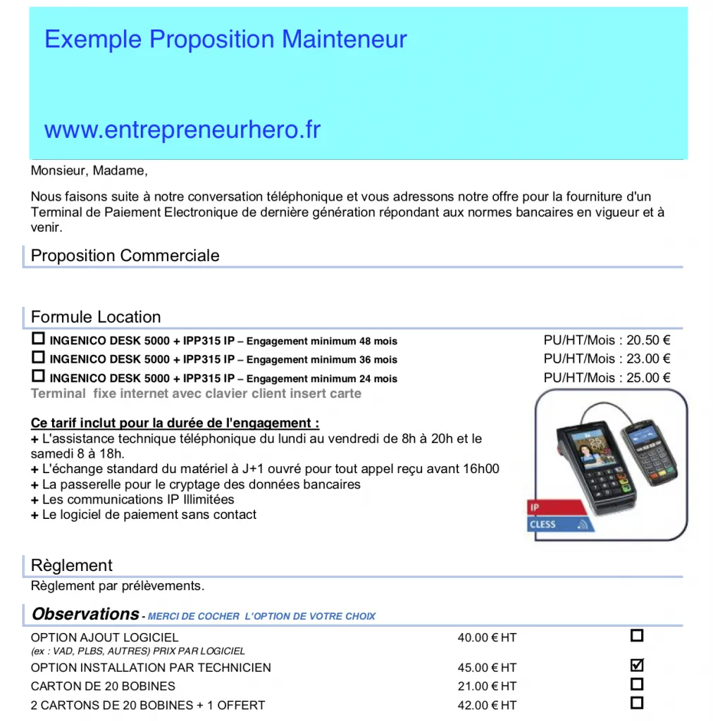 devis terminal de paiement fixe JDC