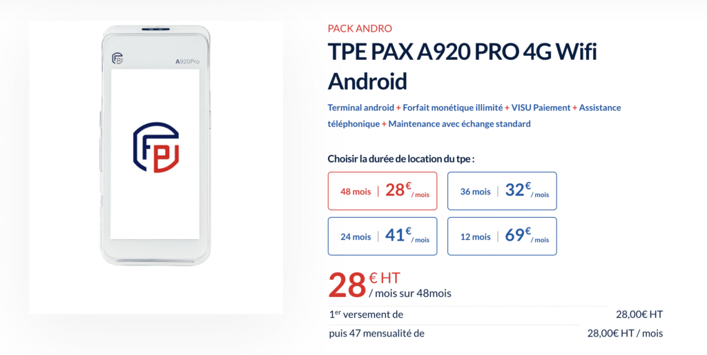 tarifs A920 PRO PAX