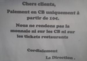 écriteau refus carte