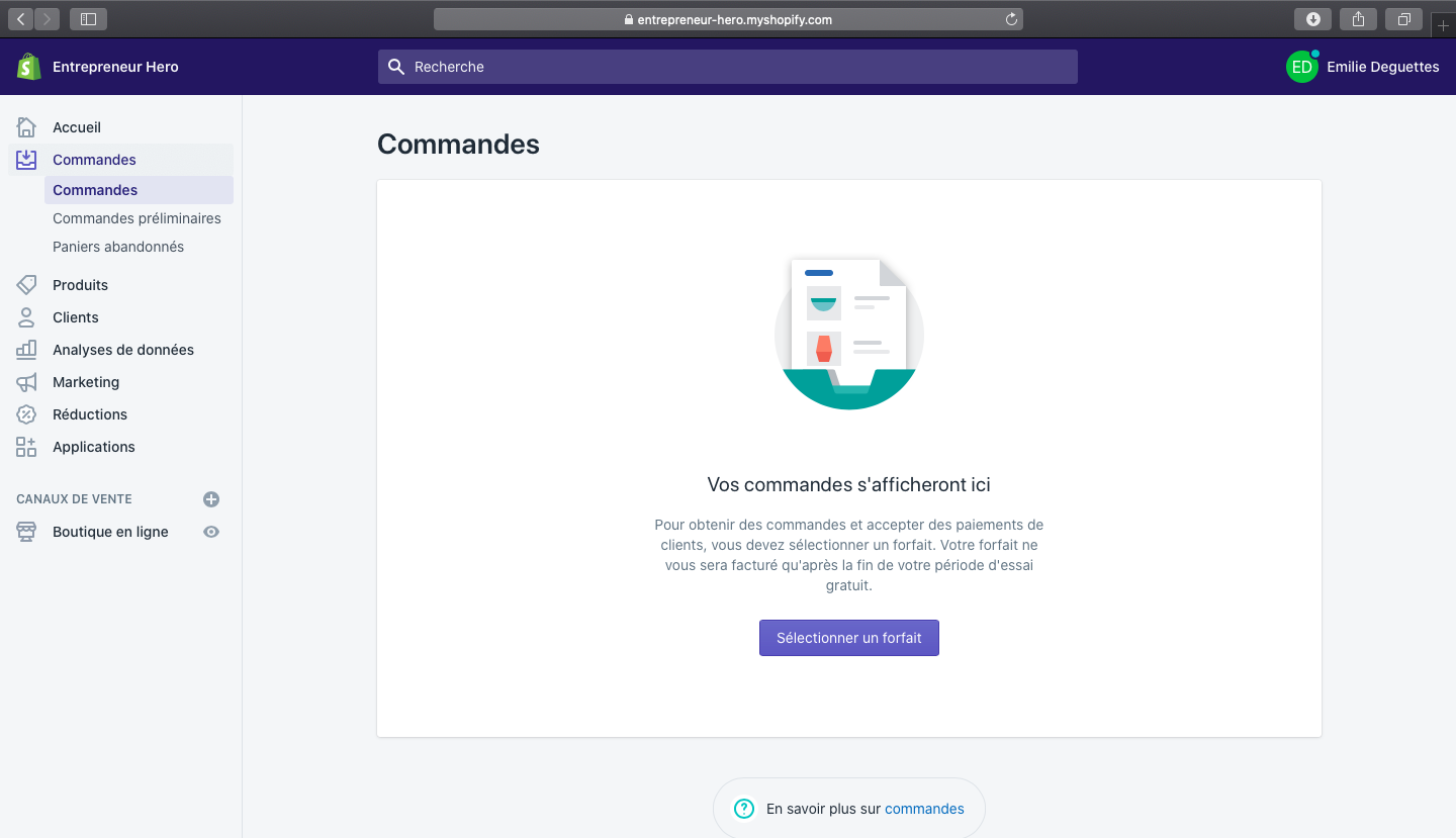 commandes shopify