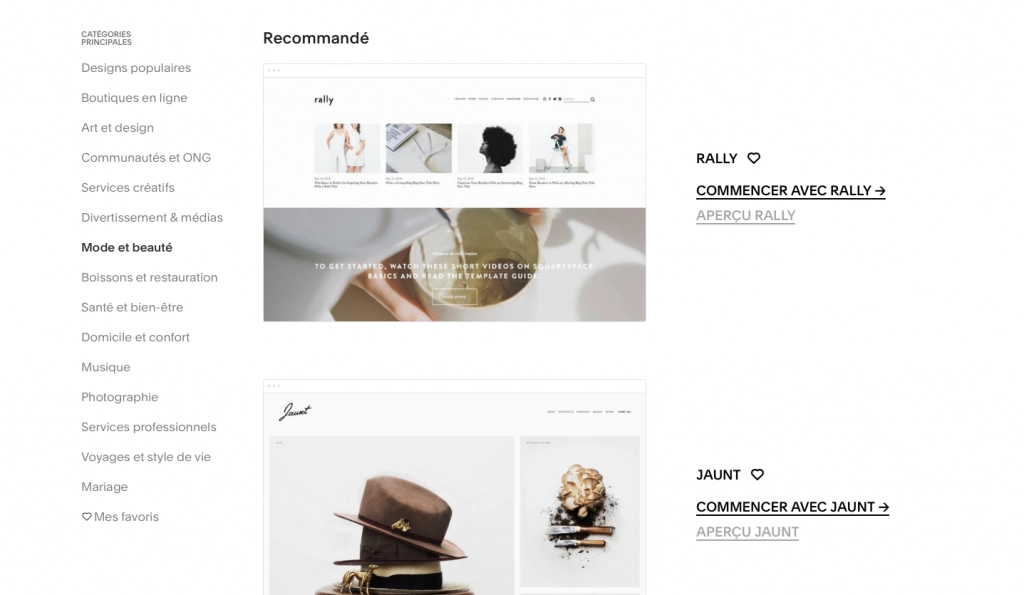 modèle squarespace template exemple