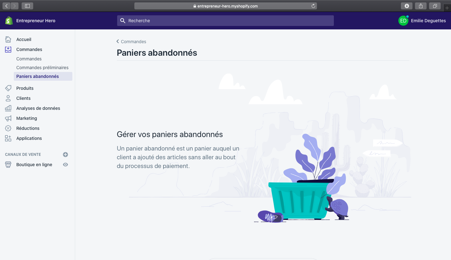 Paniers abandonnés Shopify