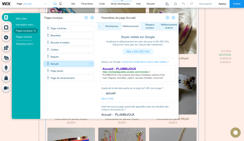 seo par page créer site wix