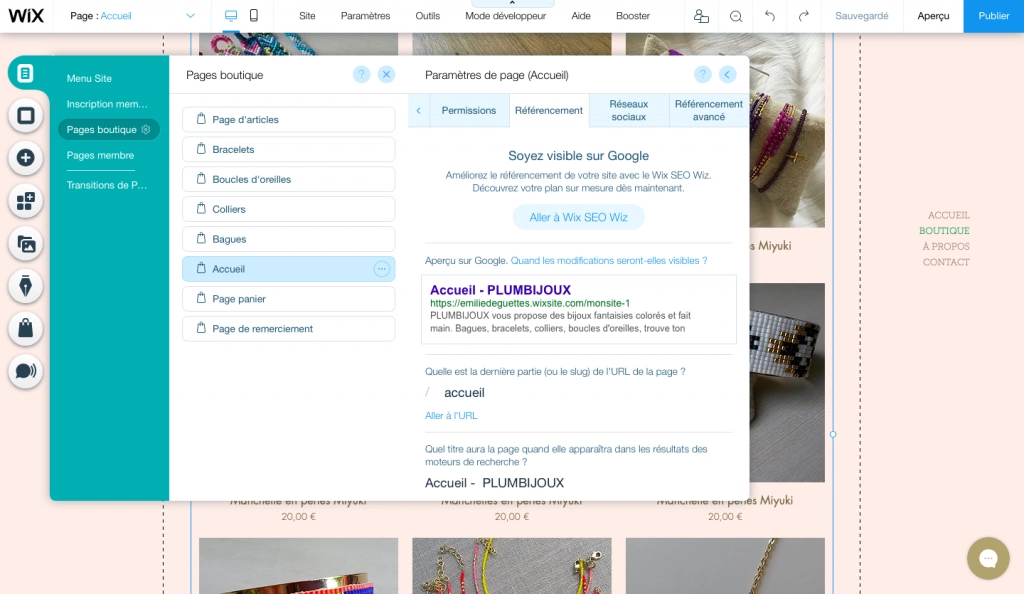 seo par page créer site wix