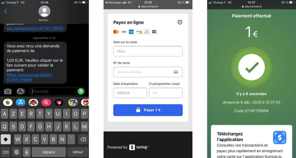 sms client vers la page de paiement