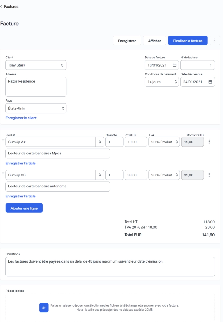 créer une facture SumUp