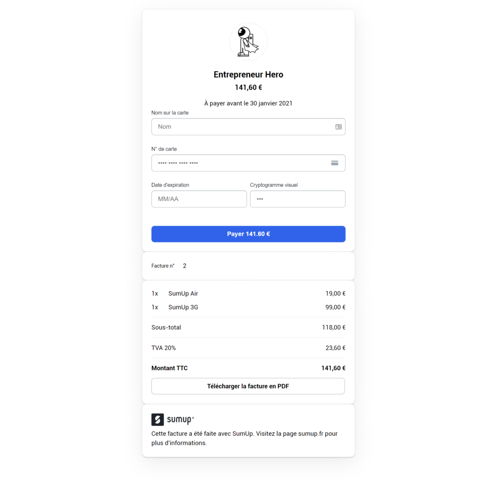 page paiement facture SumUp