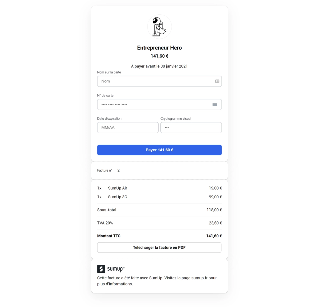 page paiement facture SumUp