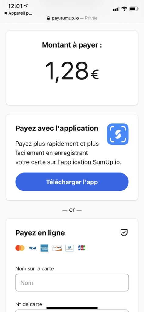 page de paiement QR code SumUp client