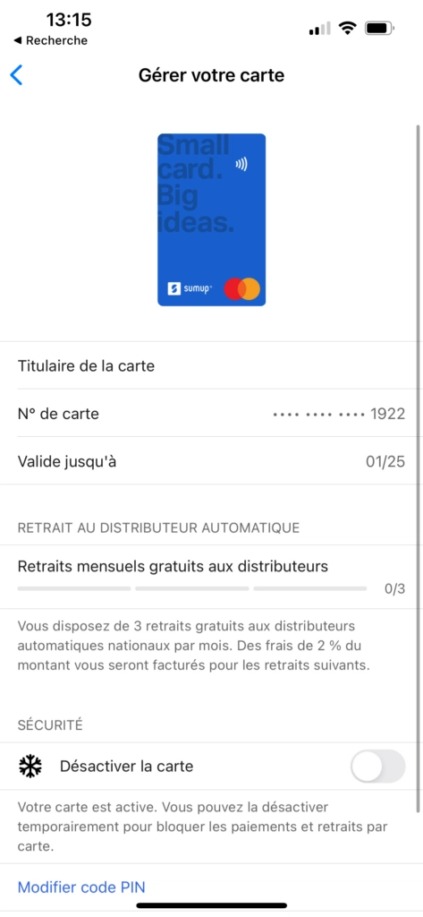 Gestion de la carte SumUp