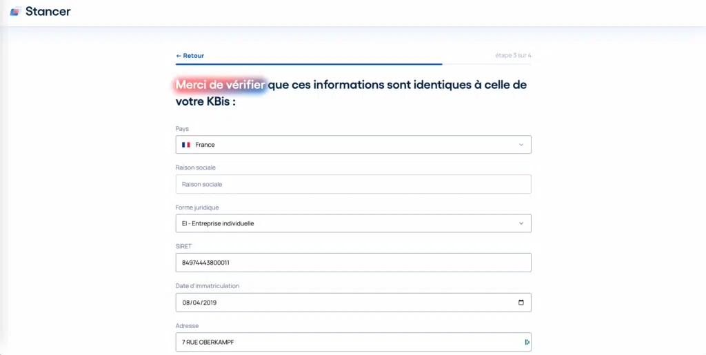 Vérification des informations sur l'entreprise
