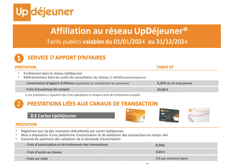 tarifs up dejeuenr