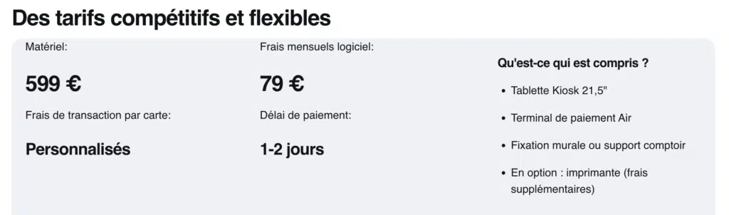 SumUp Kiosk tarifs