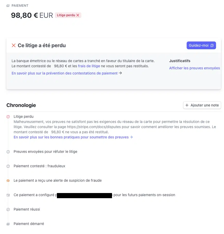 Stripe chronologie chargeback